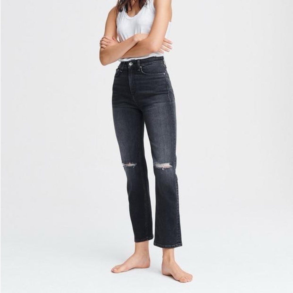 Rag & Bone Nina High-Rise Ankle Cigarette Jean Black Grafton w/Holes Denim 27